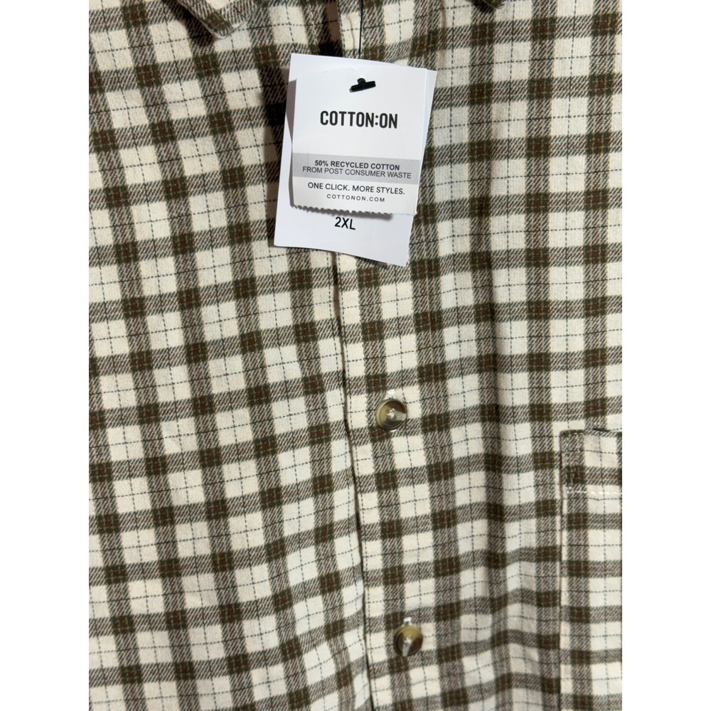Cotton on Men's Tribeca Oversized Long Sleeve Shirt Stone Mini Check  size‎  2XL - Picture 16 of 17
